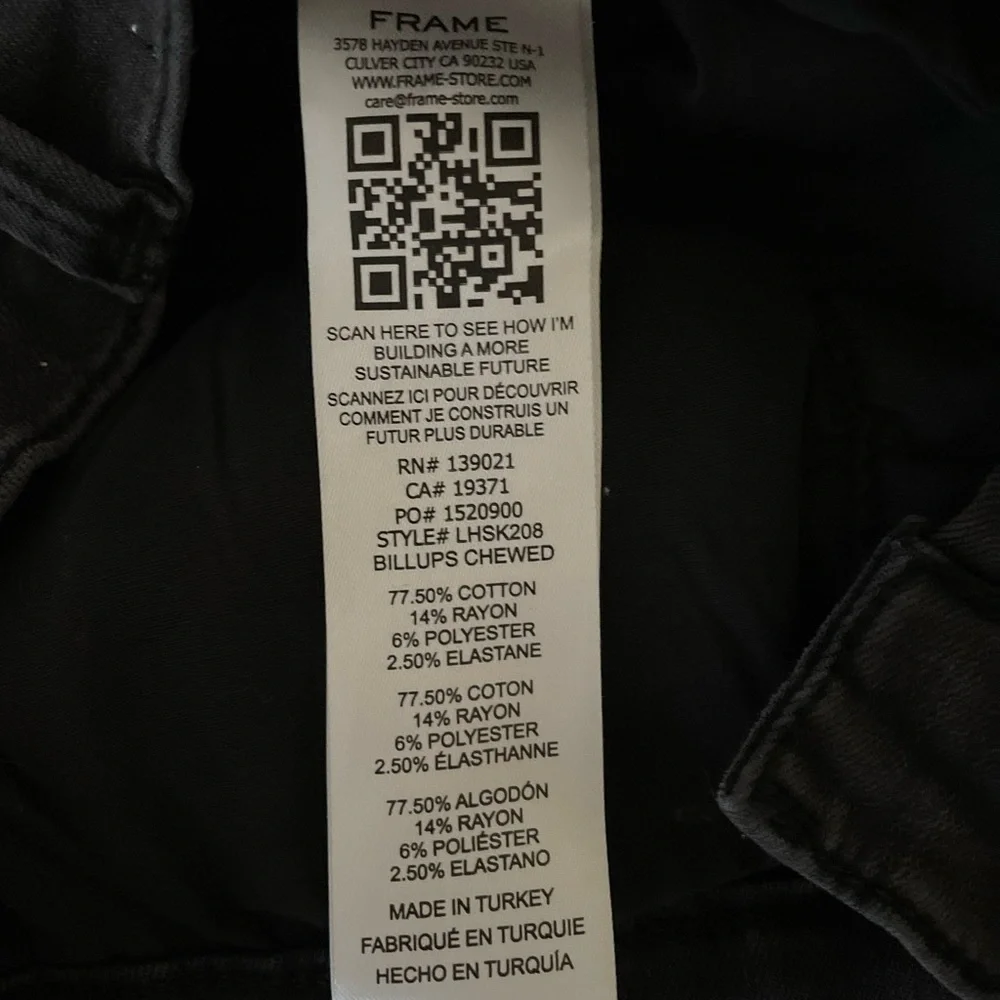 FRAME Denim Le High Skinny Jeans in Billups Chew Black Wash High Rise Size 26